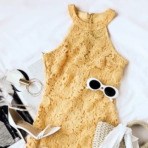BNWOT Lulus Love Poem Yellow Lace Mini Dress